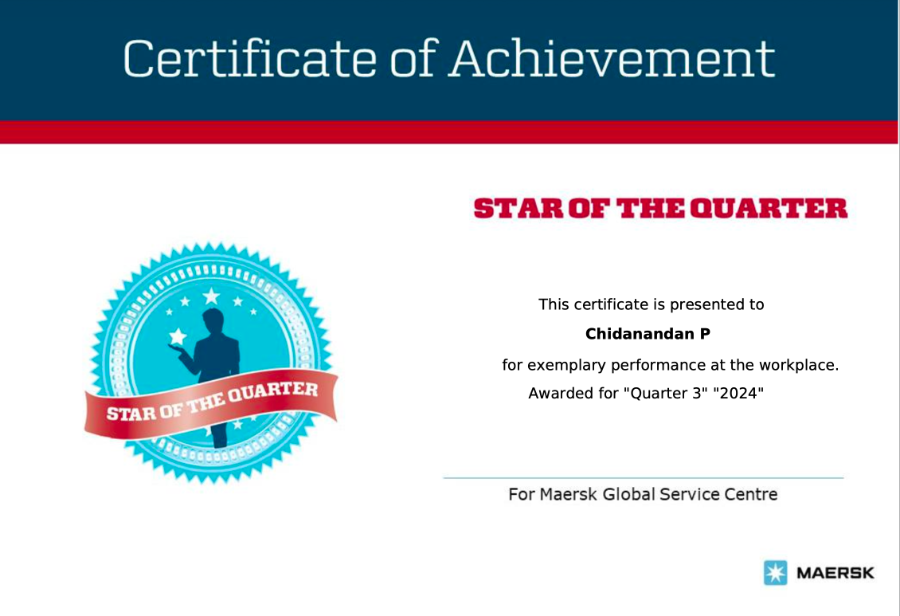 Star of the Quarter certificate