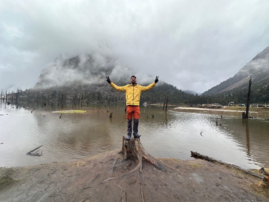 Chidanandan at a mountain lake in Arunachal Pradesh
